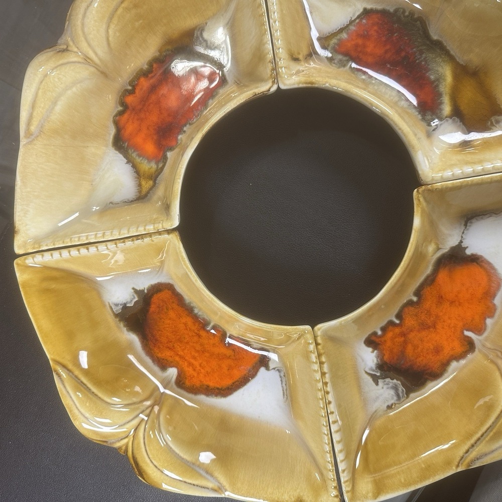 Vintage California Pottery MCM Orange‎ Drip Glaze Serving Set Lazy Susan Ceramic